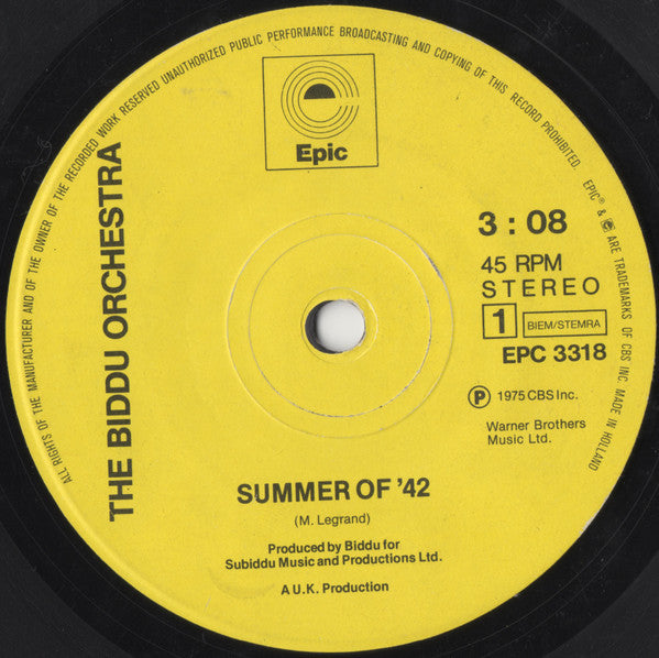 Biddu Orchestra : Summer Of '42 (7", Single)