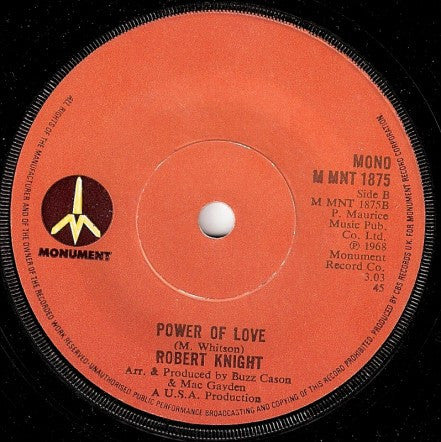 Robert Knight : Love On A Mountain Top (7", Single, Mono, RE)
